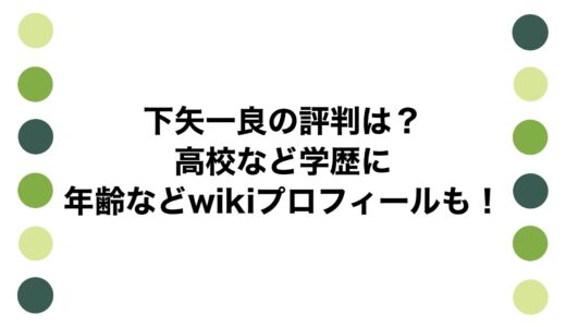 下矢一良の評判は？高校など学歴に年齢などwikiプロフィールも！